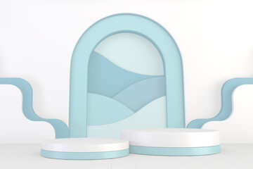 Cyan pedestal design for product show, 3D rendering
