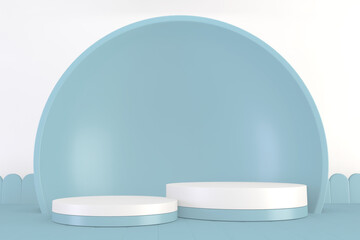 Cyan pedestal design for product show, 3D rendering