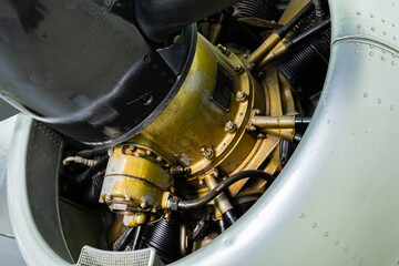 Old Vintage Aircraft Engine - Propeller - close up 
