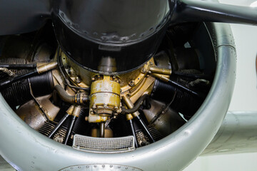 Old Vintage Aircraft Engine - Propeller - close up 
