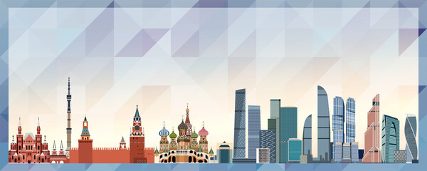 Obraz premium Moscow skyline vector colorful poster on beautiful triangular texture background