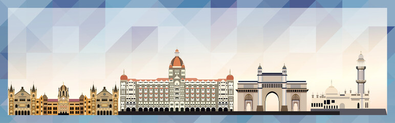 Obraz premium Mumbai skyline vector colorful poster on beautiful triangular texture background