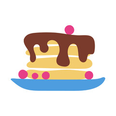 Vector illustration of pancakes with chocolate syrup and berries isolated on white background