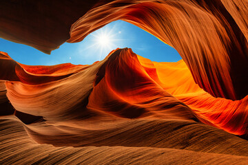 Sunlight in famous antelope canyon near page arzona, america. abstract canyon and art concept. 