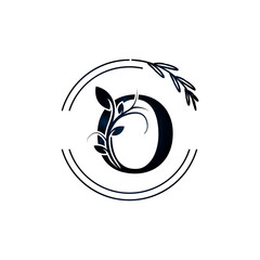 Initial Letter O Botanical Flowers with lettering circle hand drawn. Suitable for natural, eco, jewelry, fashion, personal or corporate branding.