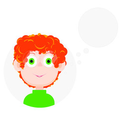 Vector illustration. Red-haired boy with glasses. Flat avatar . On white background. With place for text . Avatar . 
