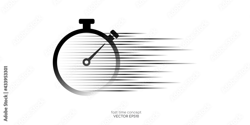 Poster Vector fast time by stopwatch with speed motion lines pattern isolated on white background for logo, icon, sign in concept fast delivery, deadline