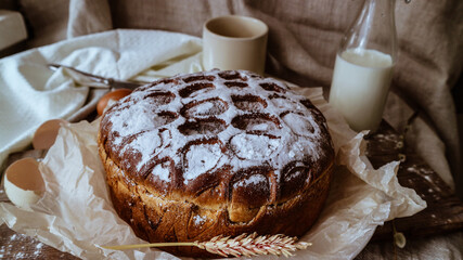 sweet homemade cake on a light background