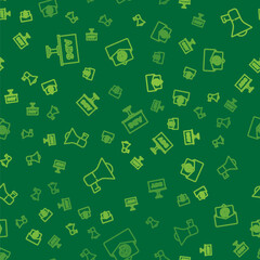 Set line Advertising, Megaphone and Mail and e-mail on seamless pattern. Vector