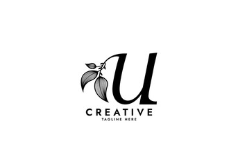 Letter U Linked Leaf Logo, Black color, unique design