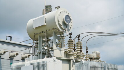 High voltage transformer. High voltage power transformer substation. power transformer.