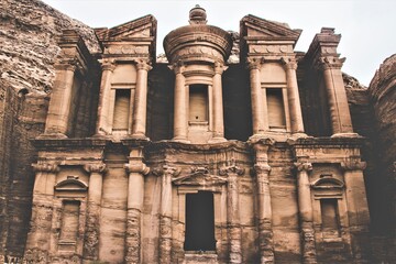 A front view of The Monastery, called locally Ed Deir in Petra - Jordan