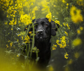 Labrador im Rapsfeld