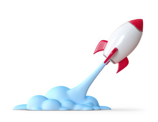 red rocket fly to sky on white background isolated 3d rendering illustration