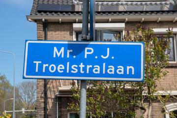 Street Sign Mr PJ Troelstralaan At Weesp The Netherlands 28-4-2020