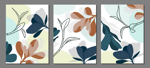 A set of modern universal botanical illustrations. Abstract design. Vector illustration.
