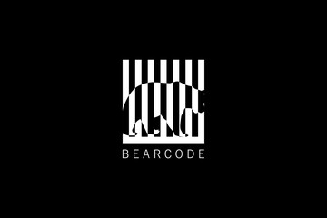 Bear code Logo, Bear logo template design With Black and White or  Bar code Style Isolated on Black Background. Design Vector Icon illustration.