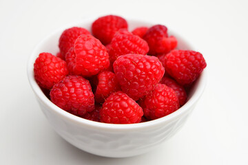 Raspberries isolated on white background. Raspberries Clipping Path. Raspberries macro studio photo. 