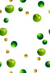 drawn by hand green apples and balls, Seamless pattern. Food background for design.