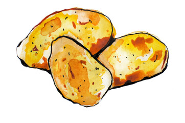 watercolour image of three potatoes