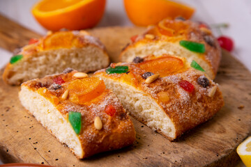 Coca de sant joan. Traditional San Juan cake to celebrate the arrival of summer in Spain made with...
