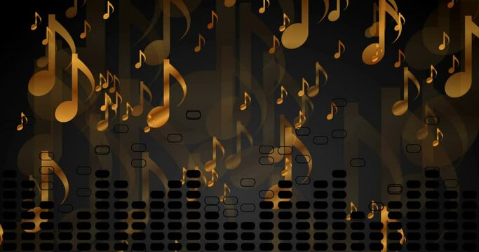 Black and golden abstract luxury music motion background. Seamless looping. Video animation 4K 4096x2160