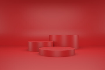 Background 3d red rendering with cylinder podium and minimal in abstract composition, 3d render, 3d illustration