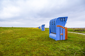 Beach chairs on the North Sea in Lower Saxony Germany