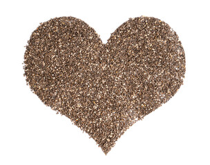 Heart symbol made of chia seeds on white background