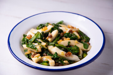 Squid with chard traditional Spanish tapa
