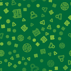 Set line Shelf with books, Basketball ball and Medal on seamless pattern. Vector