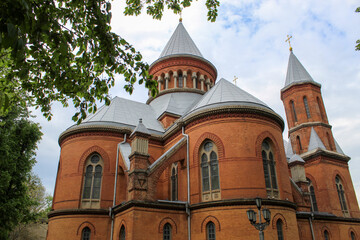 Armenian Church of the Holy Apostles Peter and Paul. Gothic architecture. Catholic Church of Eastern Rite in city of Chernivtsi. Hall of Organ Music.