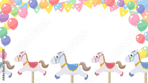メリーゴーランドとガーランドと風船のフレーム イラスト素材 16 9 Amusement Poster Amuseme ふわぷか