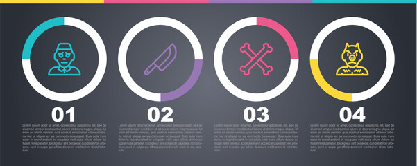 Set line Priest, Knife, Crossed bones and Krampus, heck. Business infographic template. Vector