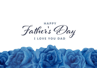 父の日　水彩　青い薔薇　フレーム　横長/ Watercolor Blue Rose Frame for Father's Day - Horizontal - Vector Image