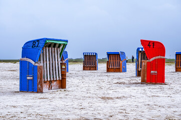 Beach chairs on the North Sea in Lower Saxony Germany