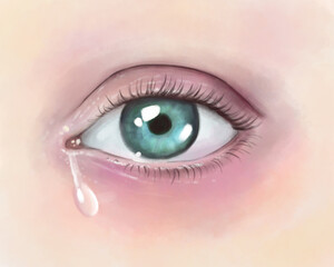 Color light illustration of a crying female eye. Symbol of depression and pain, mental problems and health