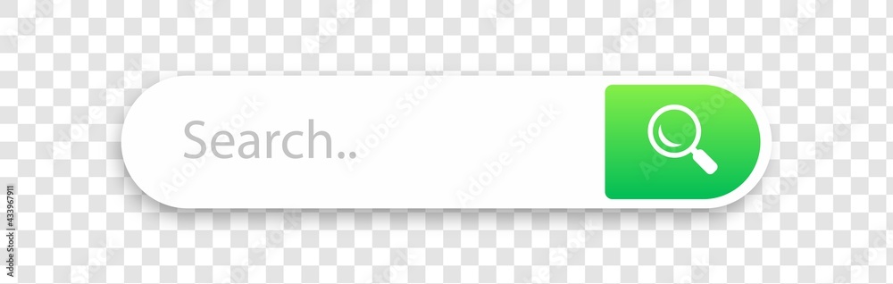 Poster search bar with shadow on transparent background. search engine box user interface. green button des