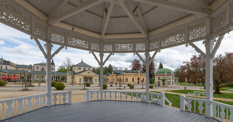 Pedestrian zone - center of resort Frantiskovy Lazne (Franzensbad) - great Bohemian spa town is situated north of historical city Cheb in the western part of the Czech Republic - Europe