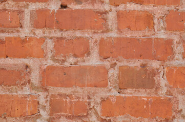 Obraz premium Brickwork of old red bricks with glossy white joints. Background, texture.