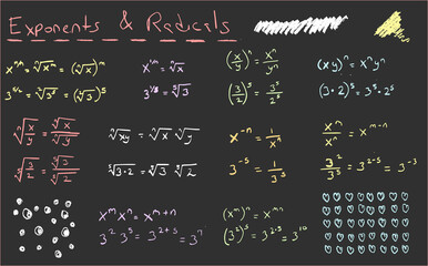 Isolated math equations and scribbles. Math problems on a decorated chalkboard. All elements are isolated so they can be manipulated as needed.