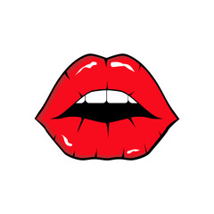 Vector illustration of a woman, with beautiful sexy red lips