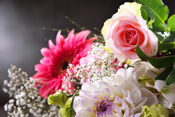 Composition with bouquet of freshly cut flowers