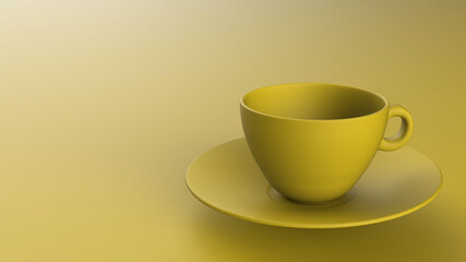 3d rendering coffee cup on yellow background. Style of minimalism
