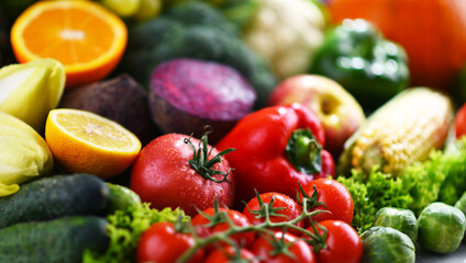 Composition with variety of fresh vegetables and fruits