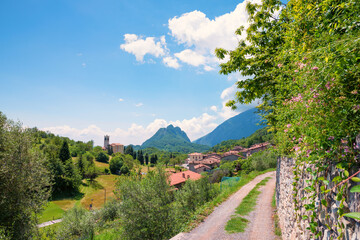 beautiful hiking trail to alpine village Sasso, lake garda area