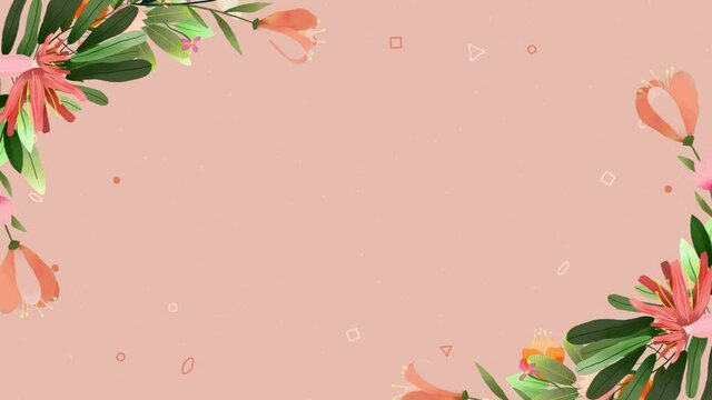 hand painted floral flowers and foliage abstract elements pink background frame illustration for summer spring loop animation