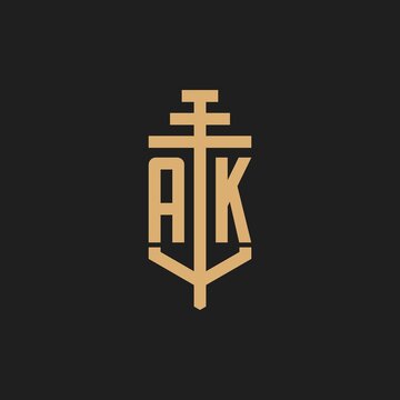 AK initial logo monogram with pillar icon design vector
