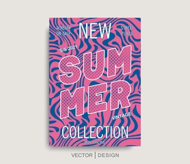 New Summer Collection. Stylish retro poster template. Seasonal discount offer. Vector placard