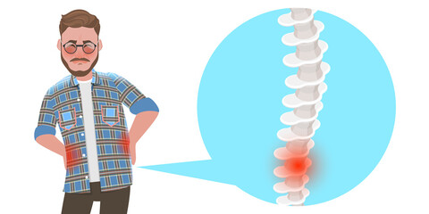 3D Isometric Flat Vector Conceptual Illustration of Man with Back Pain, Effects of Harmful Habits on Human Spine